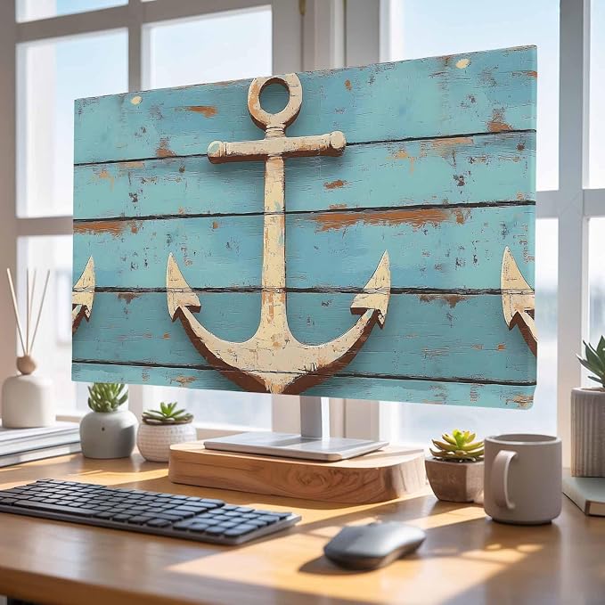 Nautical Anchor on Vintage Wood Grain Indoor TV Cover, Elastic TV Screen - Image 4