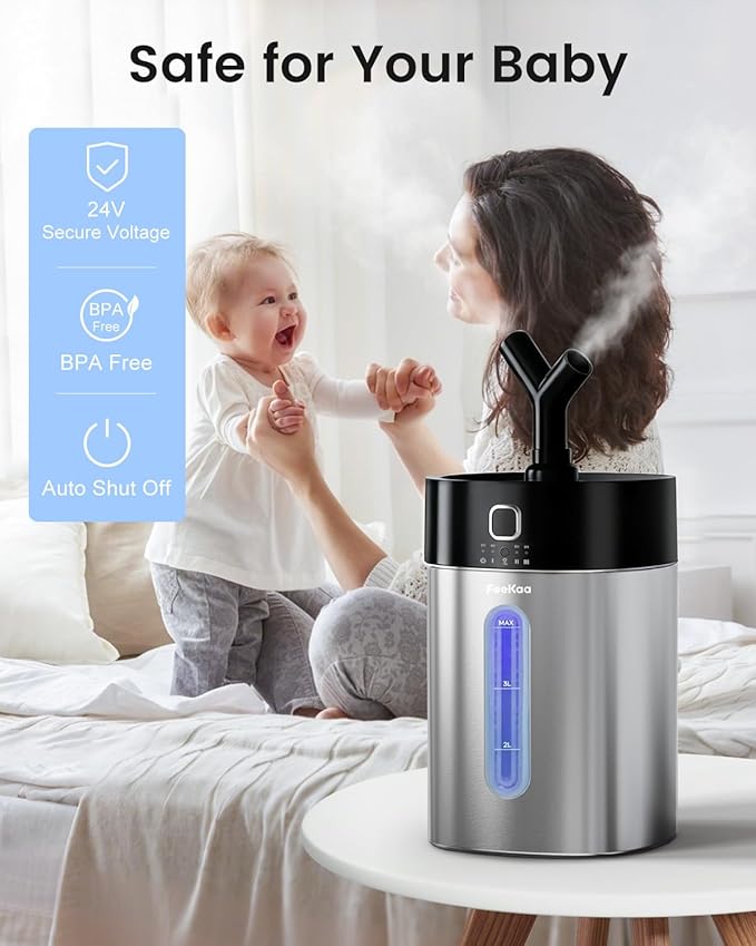 Feekaa Stainless Steel Humidifier Dishwasher Safe, 4L/1Gal Cool Mist Humidifiers - Image 6