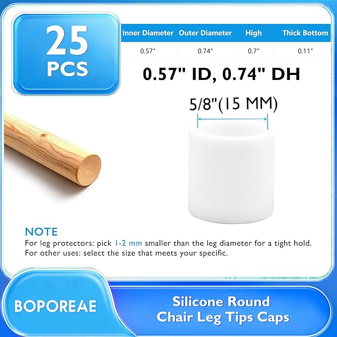 25 Pcs 5/8" Round Chair Leg Tips Caps, Silicone Rubber Furniture Leg Floor - Image 9