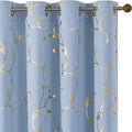 BUHUA Blackout Curtains Gold Foil Print Flower Vine Grommet Drapes, Room by BUHUA