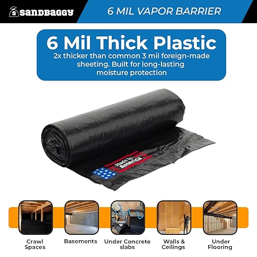 Sandbaggy 20 ft x 100 ft Vapor Barrier 6 Mil | Polyethylene | Black Plastic - Image 4