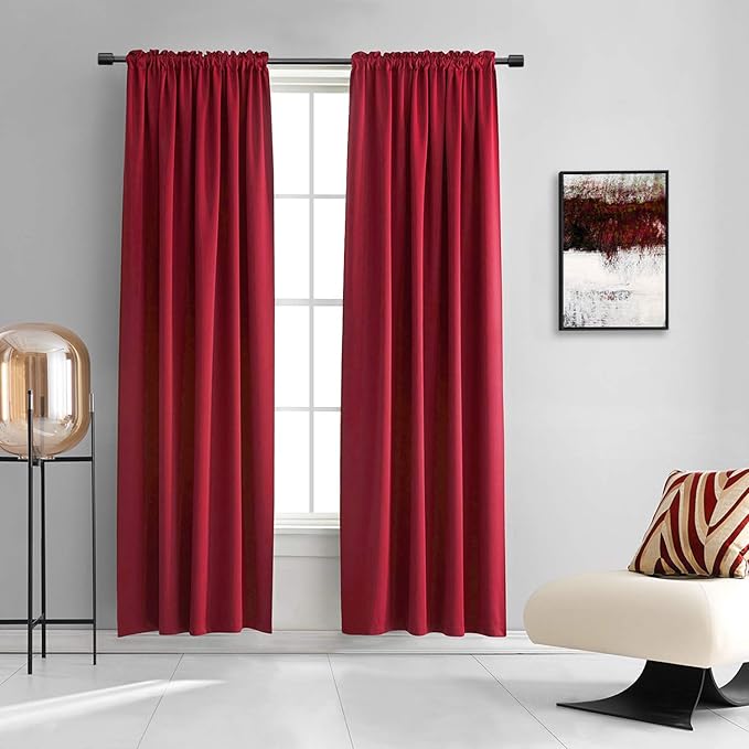 DONREN Red Bedroom Blackout Drapes Insulating Room Darkening Rod Pocket Curtain by DONREN