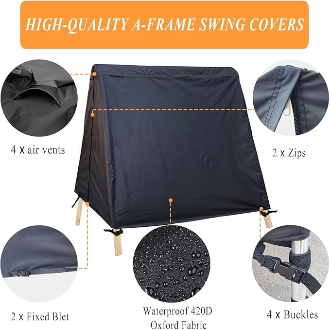 Patio Swing Cover A-Frame Swing Covers Waterproof 3 Seat UV Resistant Weather - Image 5