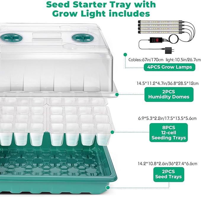 Seed Starter Tray with Grow Light, 96-Cell Seed Starter Kit, Seedling Starter - Image 6