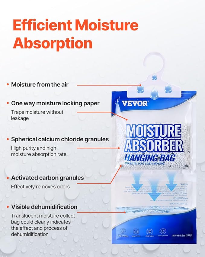 VEVOR Hanging Moisture Absorber, 9.3 oz Hanging Closet Dehumidifier Bags - Image 2