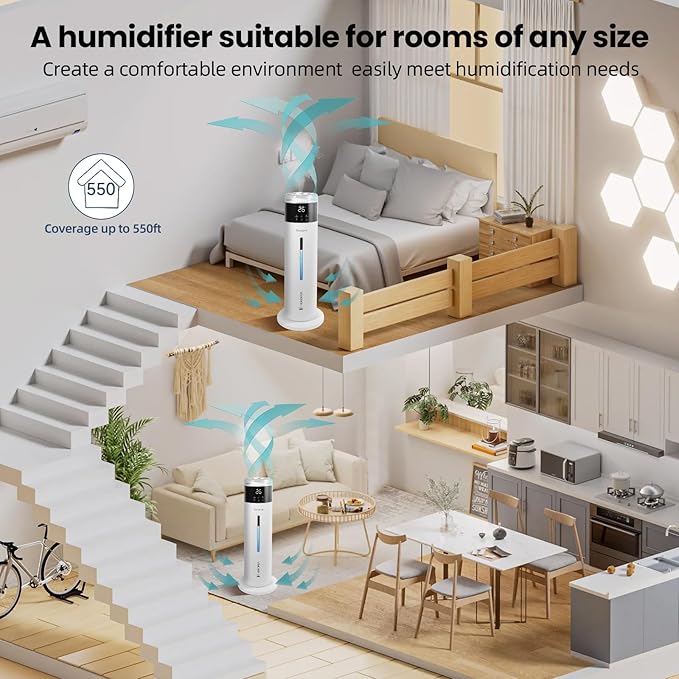 Large Humidifier for Bedroom, 8L/2.1Gal Ultrasonic Cool Mist, Remote control - Image 8