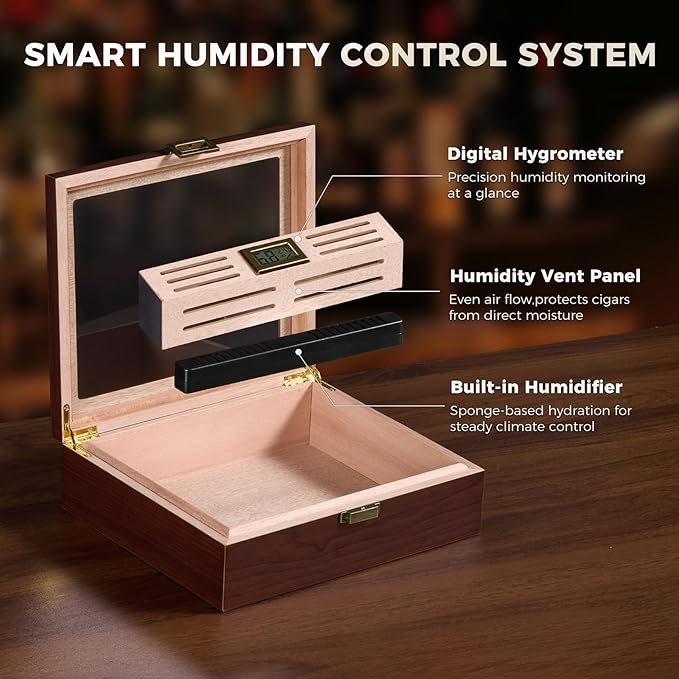 ProCase Wood Cigar Humidor Box, Wooden Desktop Cigar Storage Case, - Image 3