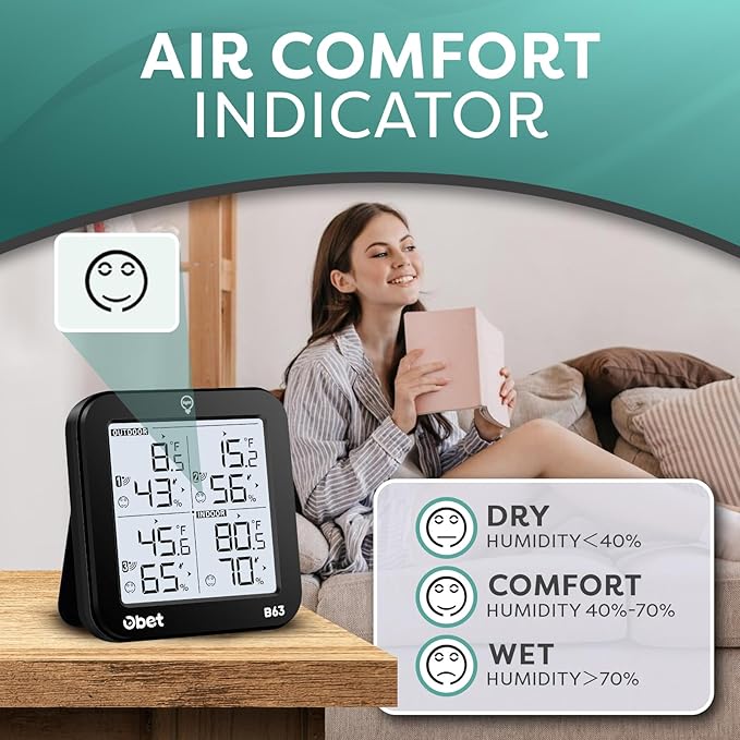 OBET Indoor Outdoor Thermometer Wireless Weather Station - Image 4