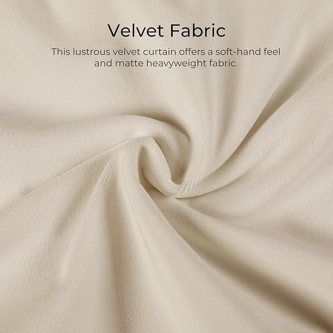 TWOPAGES Luxury Velvet Curtain Pinch Pleated Beige Curtain 84 inch Long Thermal - Image 3