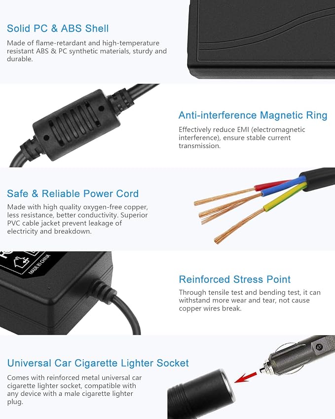 ALITOVE AC to DC Converter 12V 5A 60W 110V to 12V Converter Cigarette Lighter - Image 5