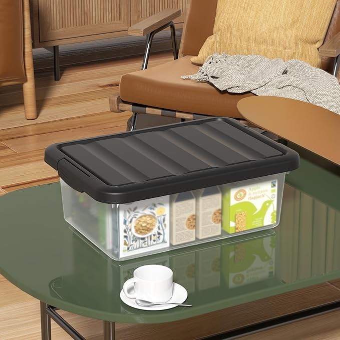Vcansay 14 Quart Plastic Clear Latching Storage Container, Frosted Stackable Bin - Image 5