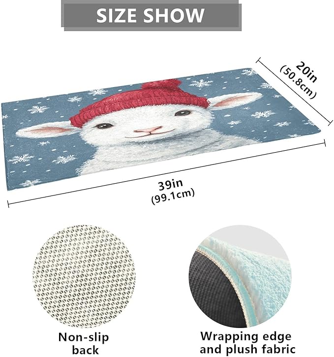 Christmas Lamb with Red Hat Decorative Rugs - Image 3