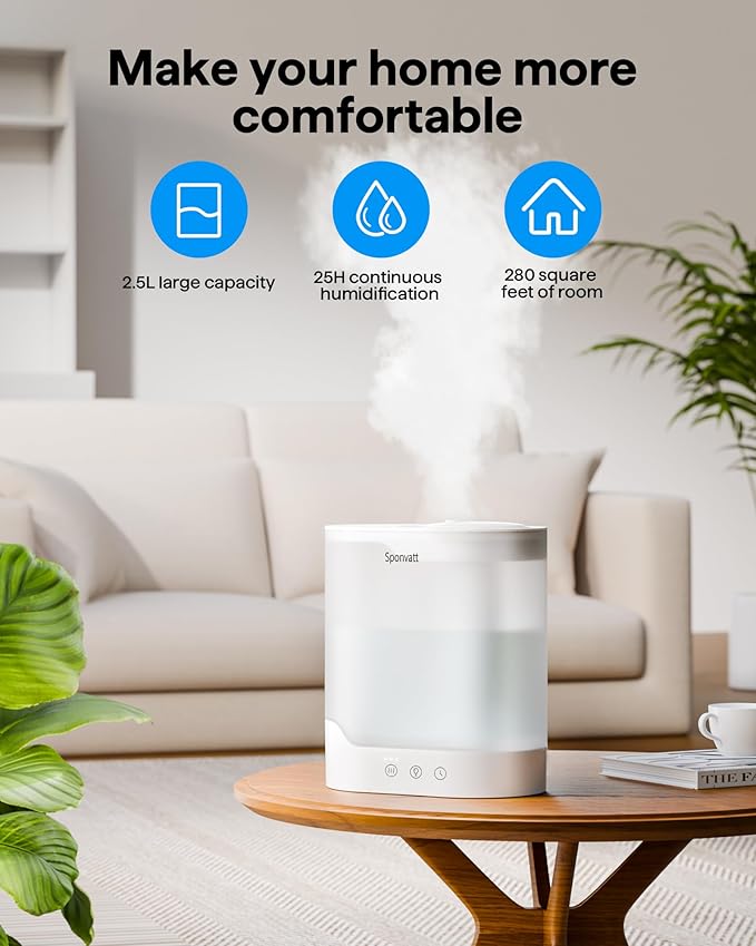 Sponvatt Humidifiers for Bedroom Home, 2.5L Top Fill Cool Mist Air Humidifier - Image 2