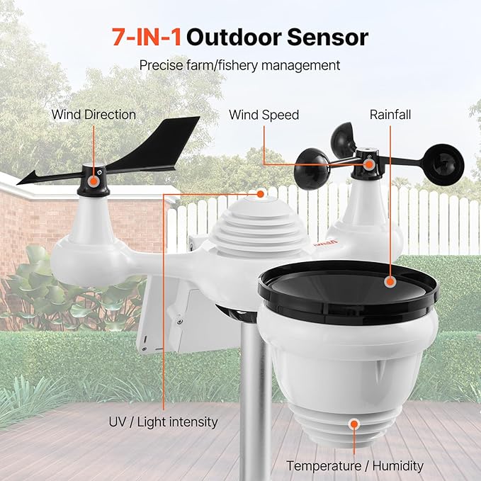 VEVOR 7-in-1 Wi-Fi Solar Self-Charging Weather Station - Image 2