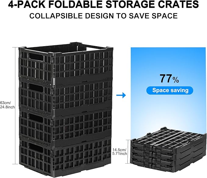 4-Pack Heavy Duty Stackable Storage Crates Plastic Collapsible Milk Crate - Image 6
