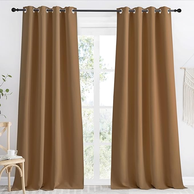 NICETOWN Gold Brown Blackout Curtain 118 inch Long, W55 x L118, 1 Panel by NICETOWN