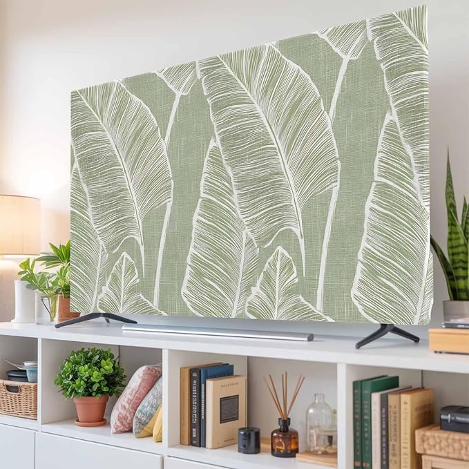 Tropical Plants Palm Leaf Indoor TV Cover, Elastic TV Screen Protector Retro by Unknown