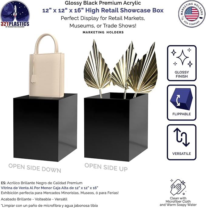 12" x 12" x 16" Glossy Black Acrylic Display Box - Image 3