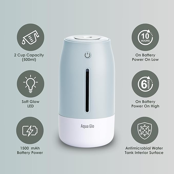 Aqua Glo Personal Humidifier – Ultrasonic Cool Mist, Rechargeable Battery - Image 5