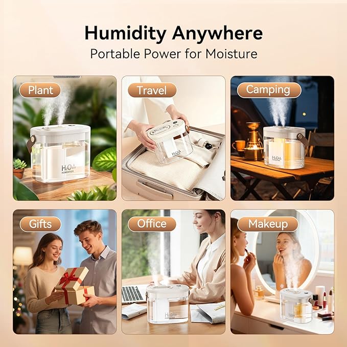 DIGIX Rechargeable Portable Humidifier-Smart Display, Night Light, Easy Clean - Image 9