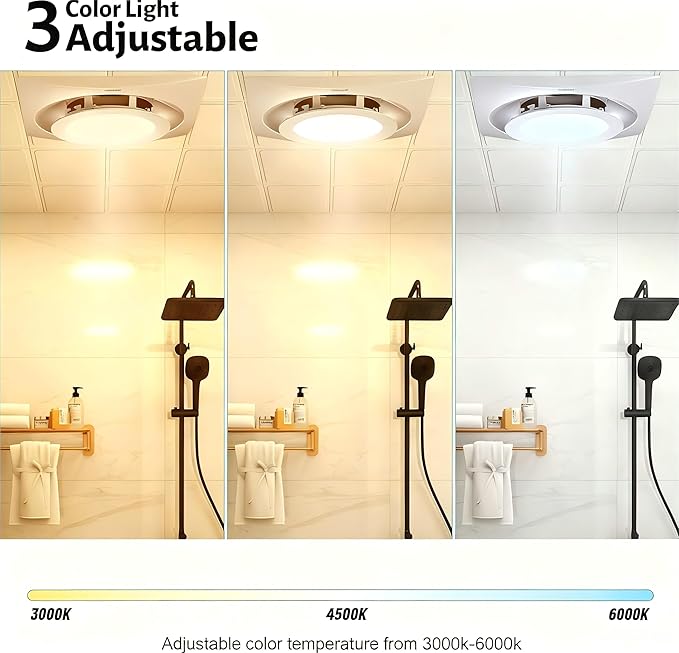Bathroom Exhaust Fan with Light, 3000K/4500K/6000K Selectable, 110 CFM 1.0 - Image 3