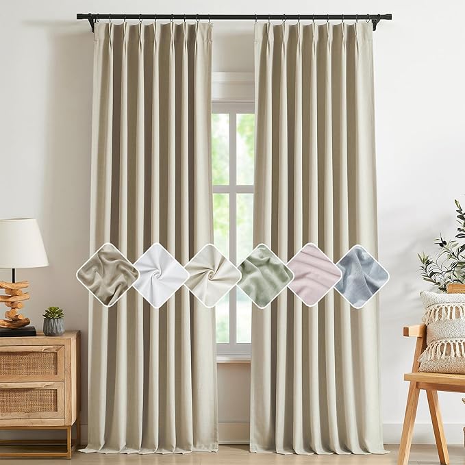 Kayne Studio Sand Pinch Pleated Full Blackout Curtains, Linen Blend Room by KayneStudio