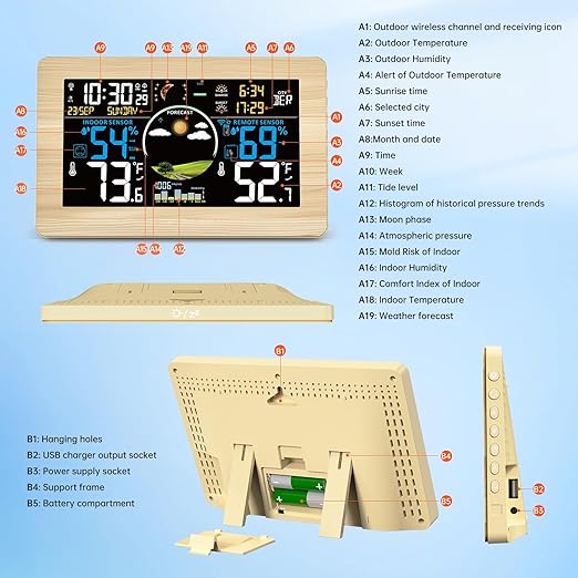 Weather Station Wireless Indoor Outdoor, Digital Thermometer, 7.5'' VA Display - Image 7