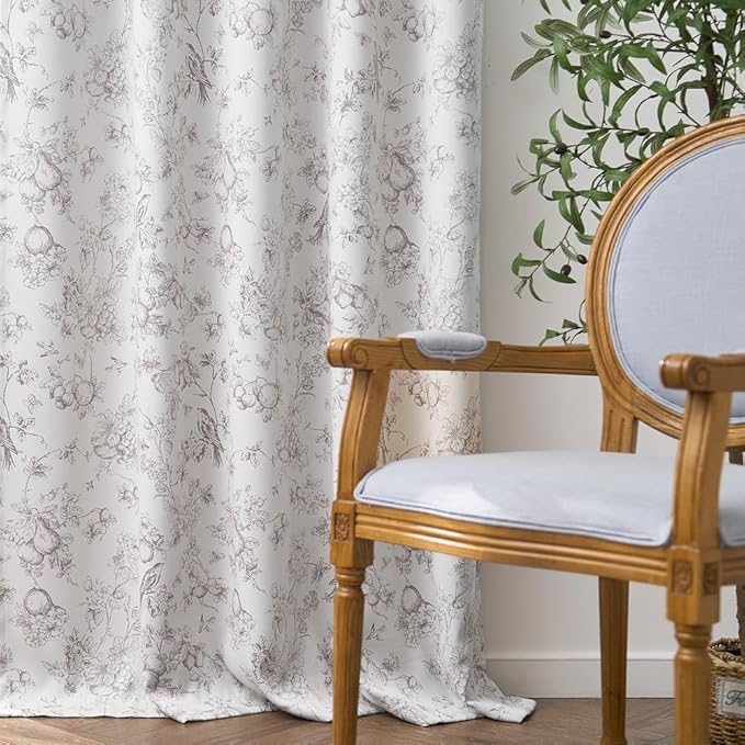 jinchan 95% Blackout Floral Curtains 63 Inch Length, Printed Flower Taupe - Image 8