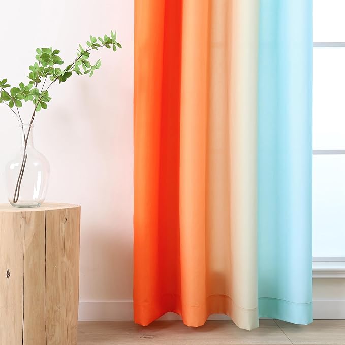 L.Z.E Blue Orange Ombre Privacy Sheer Curtains 63 Inch Length 2 Panels Set - Image 5