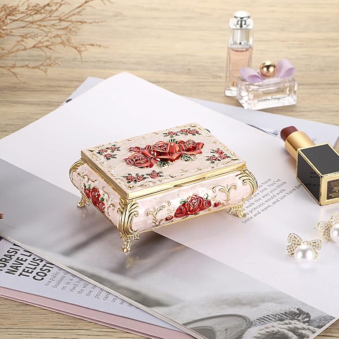 Hipiwe Vintage Metal Jewelry Box Small Treasure Chest Case Trinket Organizer - Image 7