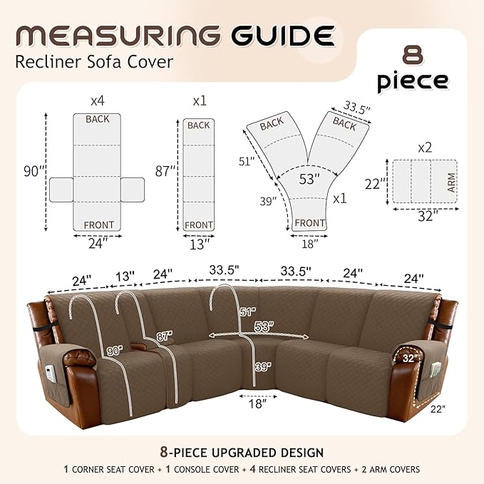 Arfntevss Waterproof Recliner Sectional Couch Covers - Image 5