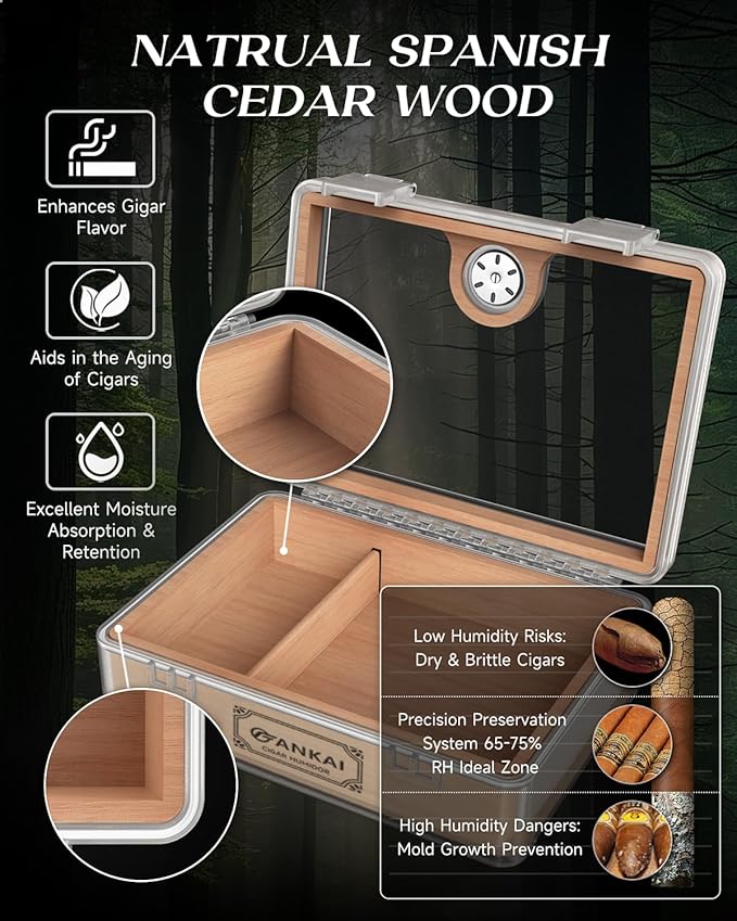 Humidor Cigar Box, with Straight Cutter Guillotine, V cut, Puncher & Holder Tool - Image 5