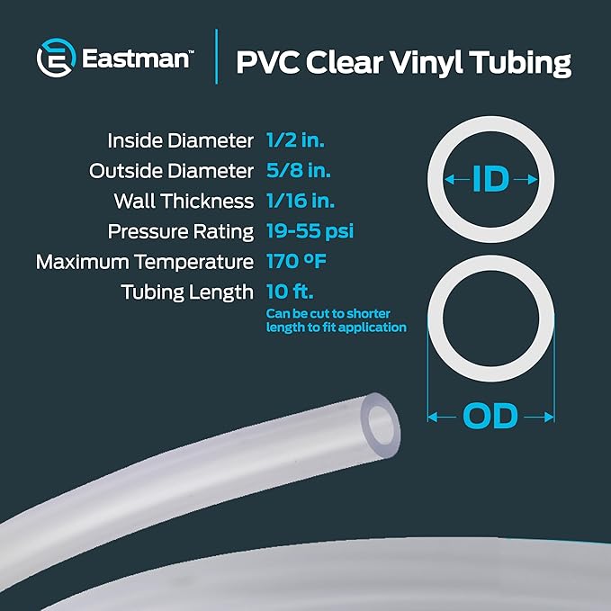 Eastman 1/2 Inch ID PVC Clear Vinyl Tubing, 10 Foot Length - Image 4