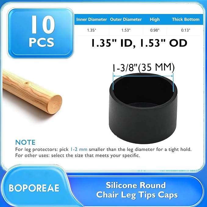 10 Pcs 1-3/8" Round Chair Leg Tips Caps, Silicone Rubber Furniture Leg Floor - Image 9