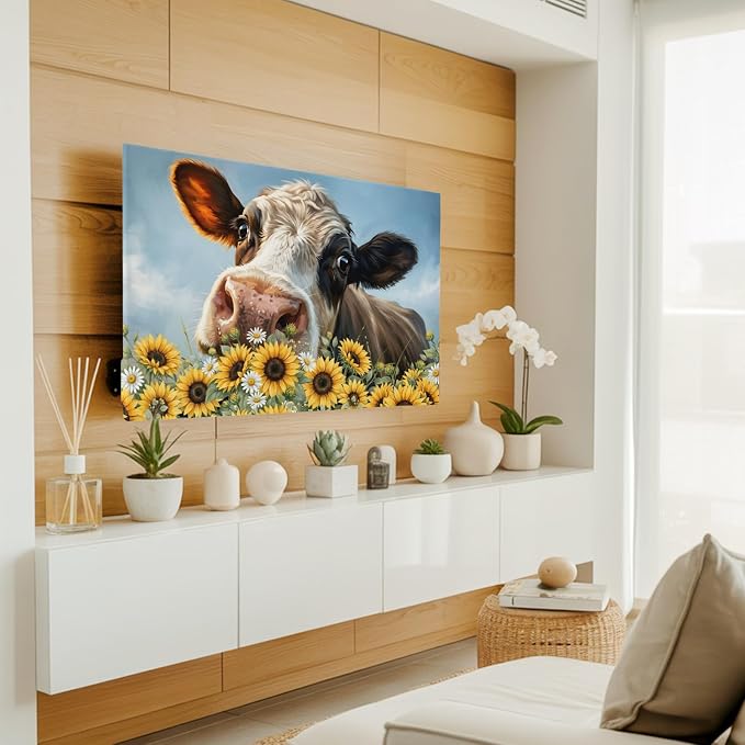 Farmhouse Animals Cow Indoor TV Cover, Elastic TV Screen Protector Sunflowers - Image 2