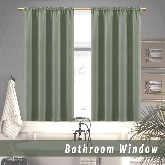Green Blackout Curtains for Small Window Set, Darkening Room Curtains 2 Panels - Image 6