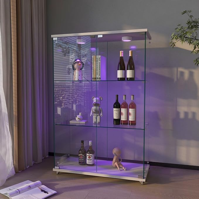 Yoluckea 3-Shelf Glass Display Cabinet - Image 7