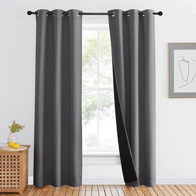 NICETOWN Grey Full Shade Curtain Panel, 42 x 80 inch, Energy Smart & Noise by NICETOWN
