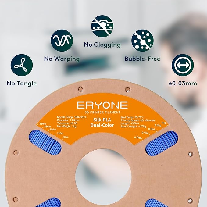 ERYONE Silk Dual Color PLA Filament 3D Printer 1.75mm +/- 0.03mm, Bicolor - Image 4