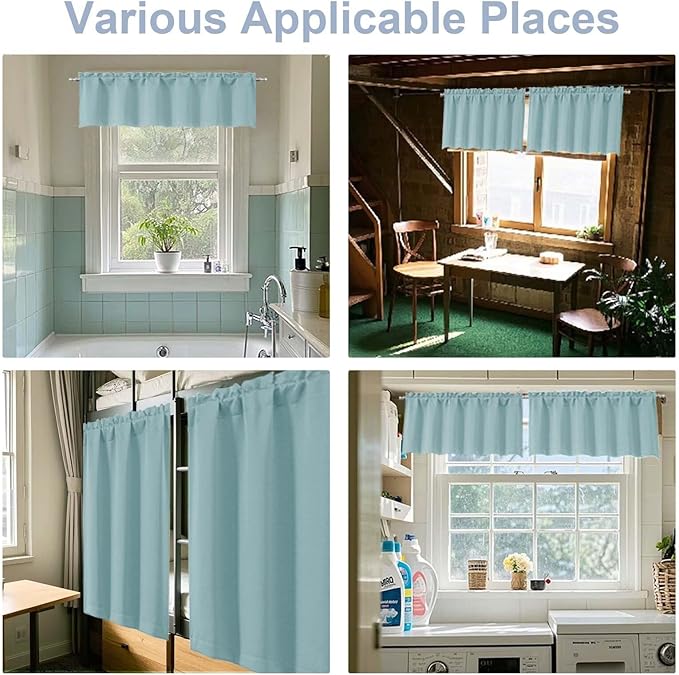 Chyhomenyc Short Aqua Curtains 30 Inch Length, Small Kitchen Curtain Rod Pocket - Image 8