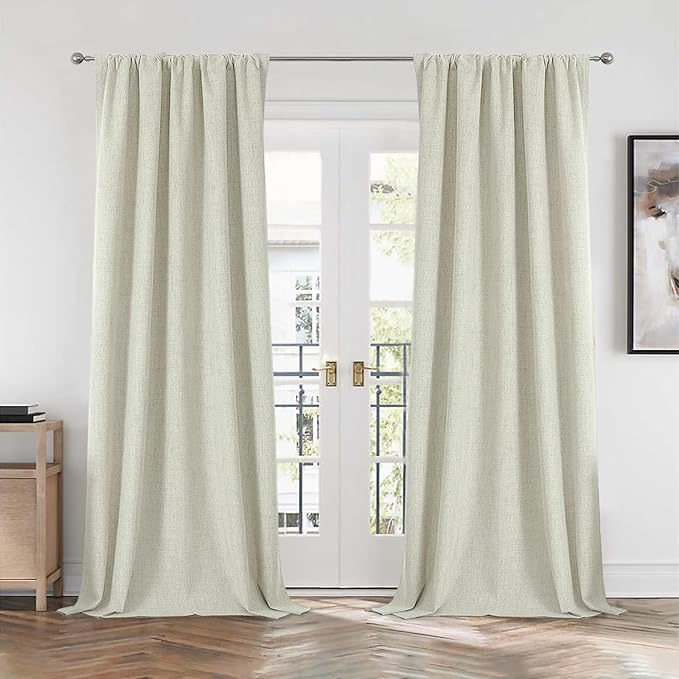 CUCRAF Linen 100% Blackout Curtains 63 Inch Length 2 Panels Set, Back Tab and - Image 7