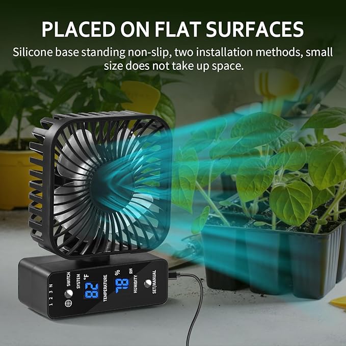 2-Pack 4” Grow Tent Fan With Temperature And Humidity Meter, Automatic Humidity - Image 5