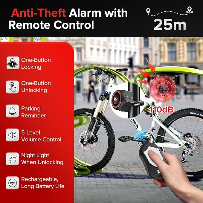 Bike Alarm, 110dB Loud Waterproof Wireless E-Bike Alarm - Image 3