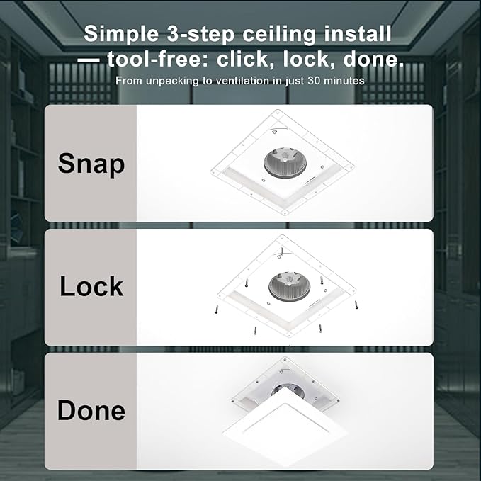 Bathroom Exhaust Fan with Light, 12 INCH, Upgraded Quiet Square Vent Fans with - Image 6