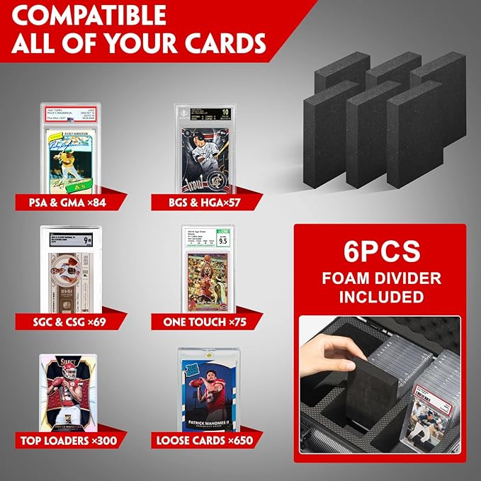 Graded Card Storage Box, Trading Cards Slab Carrying Case, 3 Row Black Hard - Image 3