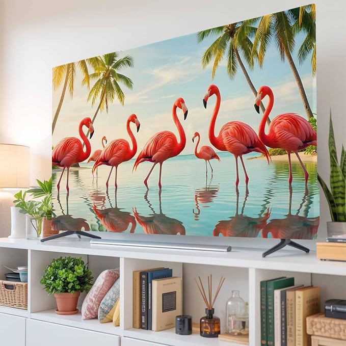 Summer Tropical Pink Flamingos Indoor TV Cover, Elastic TV Screen Protector by Unknown