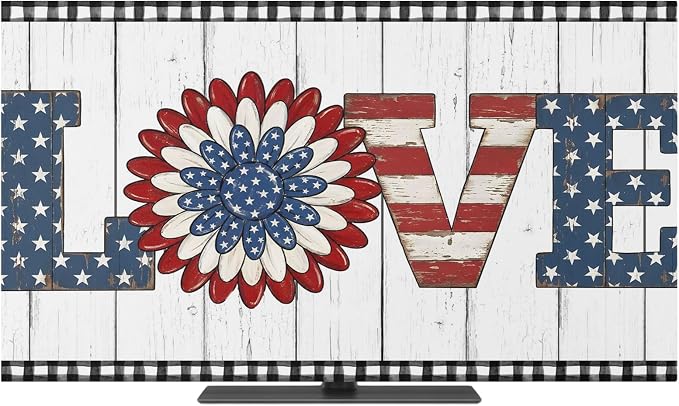 4th of July Patriotic LOVE Text Flower Indoor TV Cover, Elastic TV Screen by Unknown