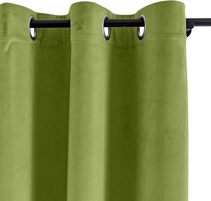 ChadMade Blackout Lined Premium Velvet Curtain Green 84Wx72L Inch, Eyelet - Image 2