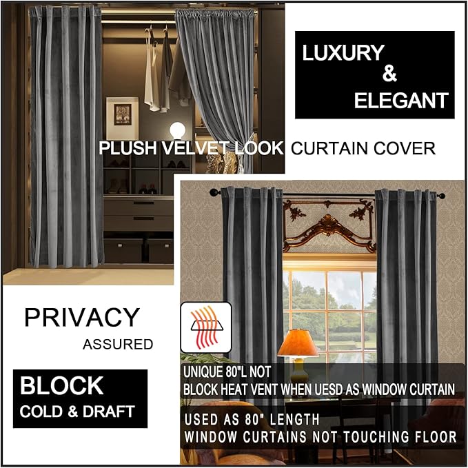 XTMYI Grey Velvet Privacy Room Divider Curtains - Image 3
