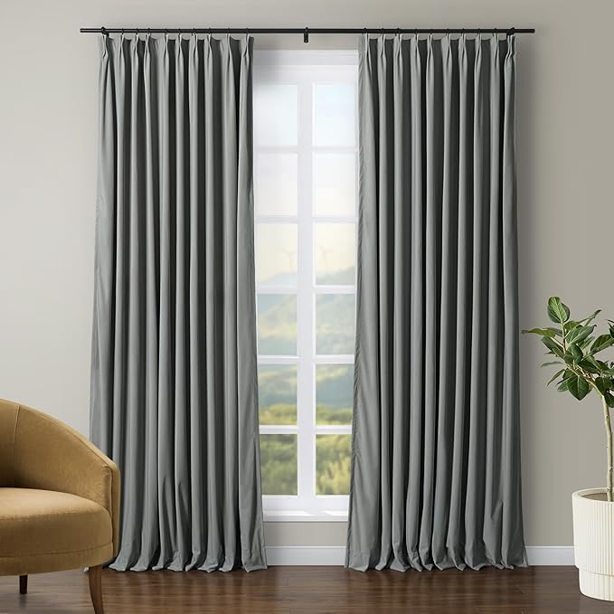 TWOPAGES Luxury Velvet Curtain Pinch Pleated Wolf Gray Curtain 96 inch Long by TWOPAGES